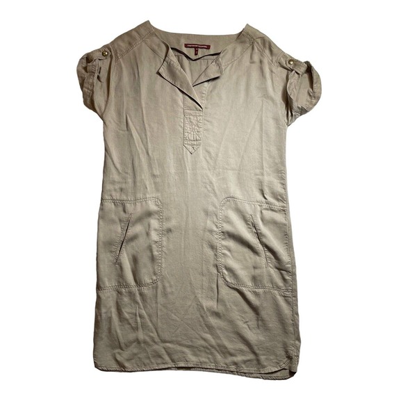COMPTOIR DES COTONNIERS Dress Size 36 Short Sleeve V-Neck‎ Tan Beige Small - Picture 1 of 9